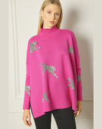 Leaping Cheetah Sweater-Entro-Small-Hot Pink-Inspired Wings Fashion