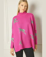 Leaping Cheetah Sweater-Entro-Small-Hot Pink-Inspired Wings Fashion