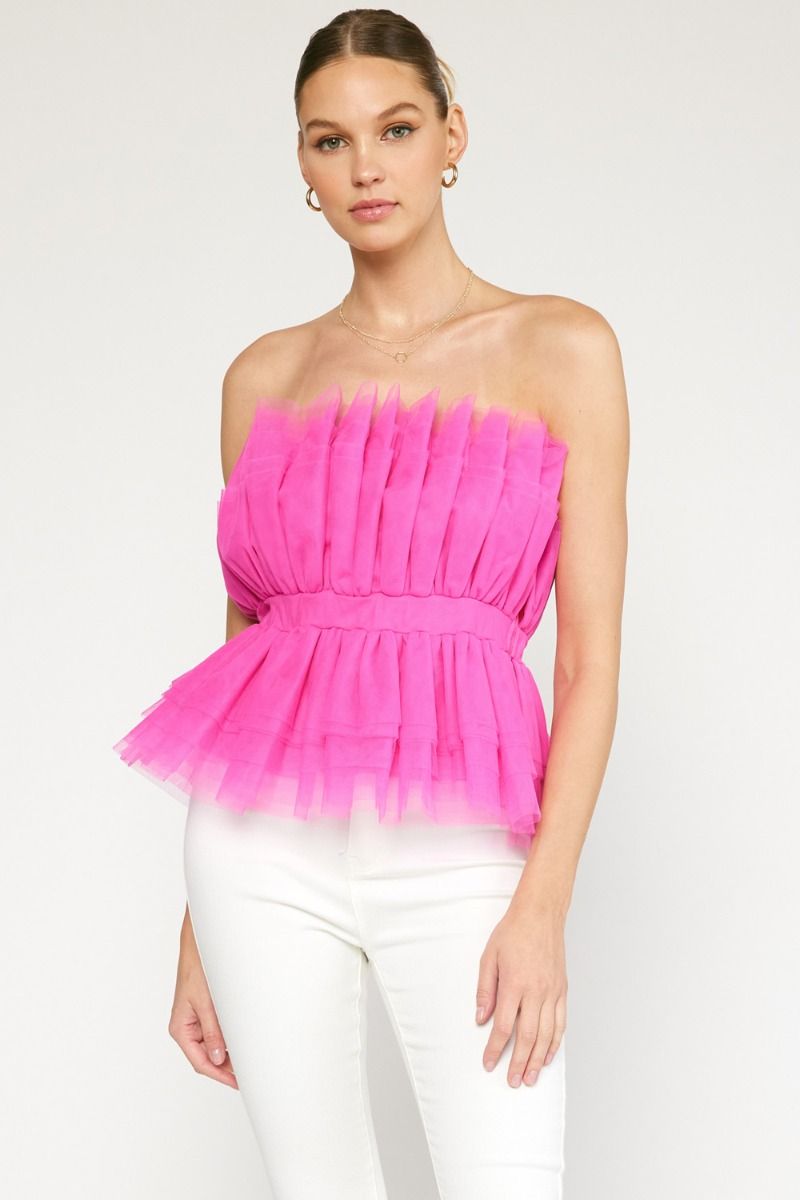 Tulle Tube Top-Top-Entro-Small-Hot Pink-Inspired Wings Fashion