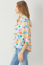 Contrast Print Top-Shirts & Tops-Entro-Small-Blue Combo-Inspired Wings Fashion