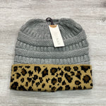 Messy Bun Beanies-Hats-Suzy Q USA-Grey/Leopard-Inspired Wings Fashion