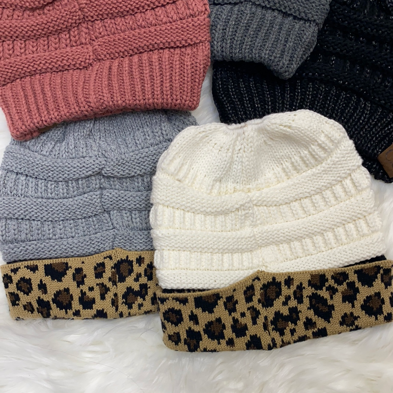 Messy Bun Beanies-Accessories-Suzy Q USA-Ivory/leopard-Inspired Wings Fashion
