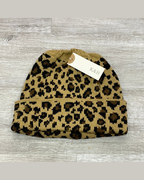 Leopard Ponytail Beanie-Hats-Suzy Q USA-Inspired Wings Fashion