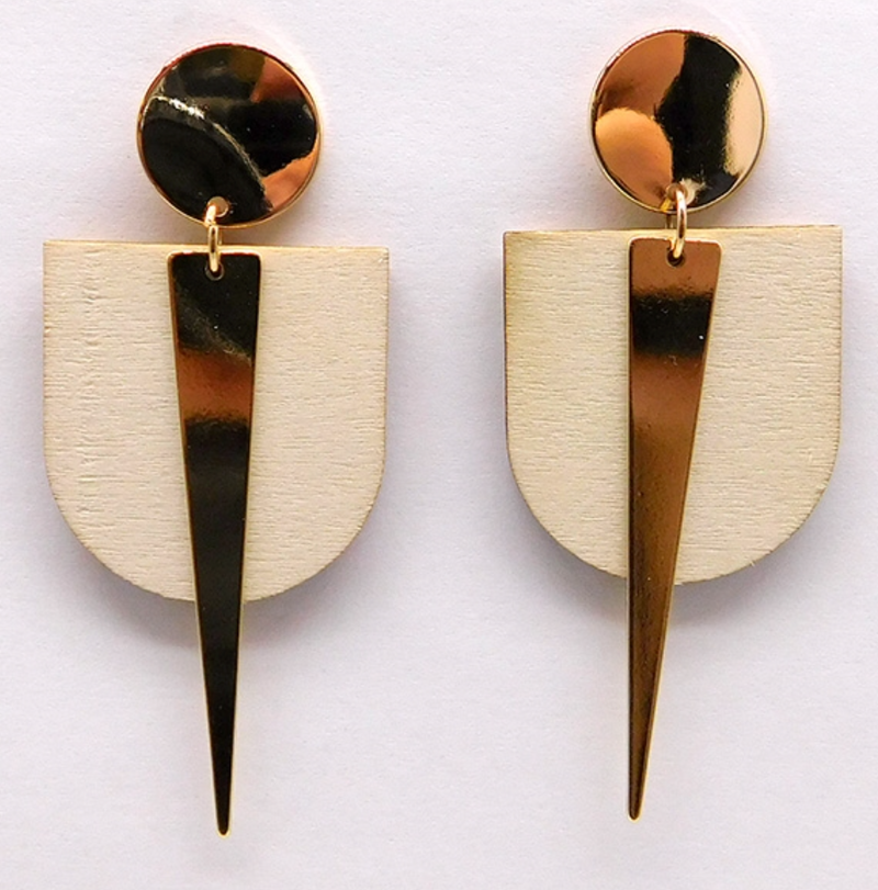 Wood and Gold Earrings-Earrings-What's Hot Jewelry-Natural Wood-Inspired Wings Fashion