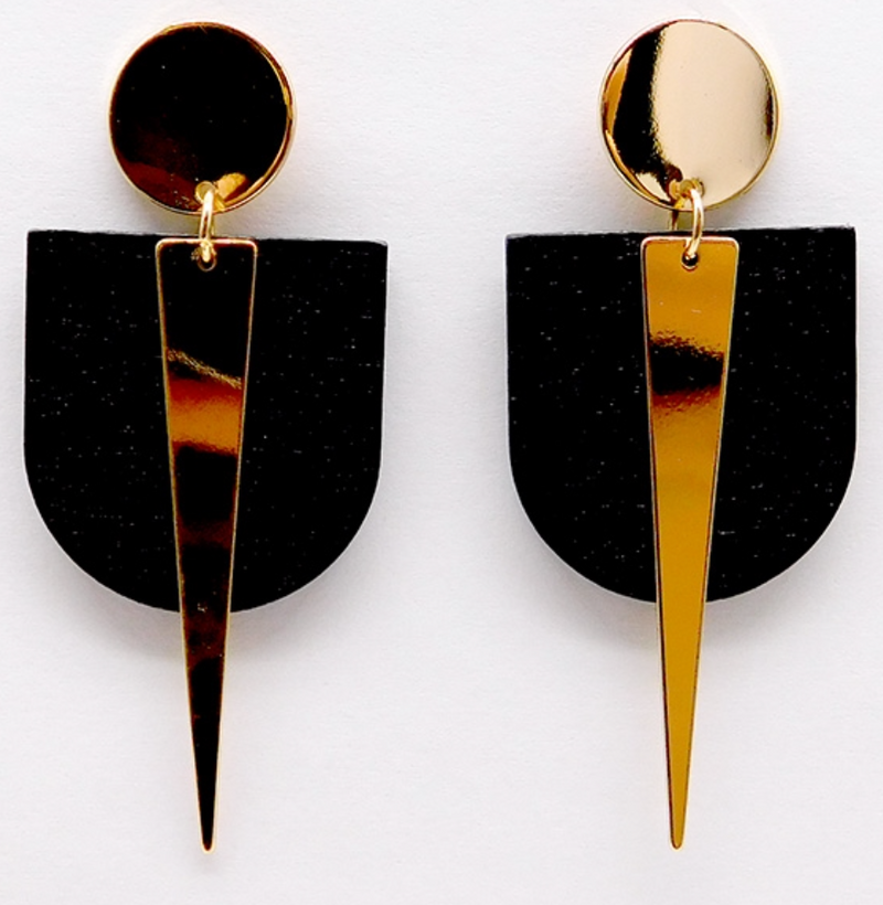 Wood and Gold Earrings-Earrings-What's Hot Jewelry-Black-Inspired Wings Fashion