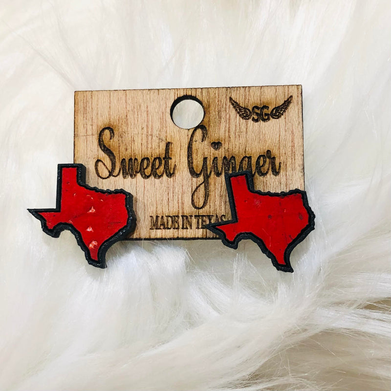 Texas Earrings-Accessories-Sweet Ginger Jewelry-Red Stud-Inspired Wings Fashion