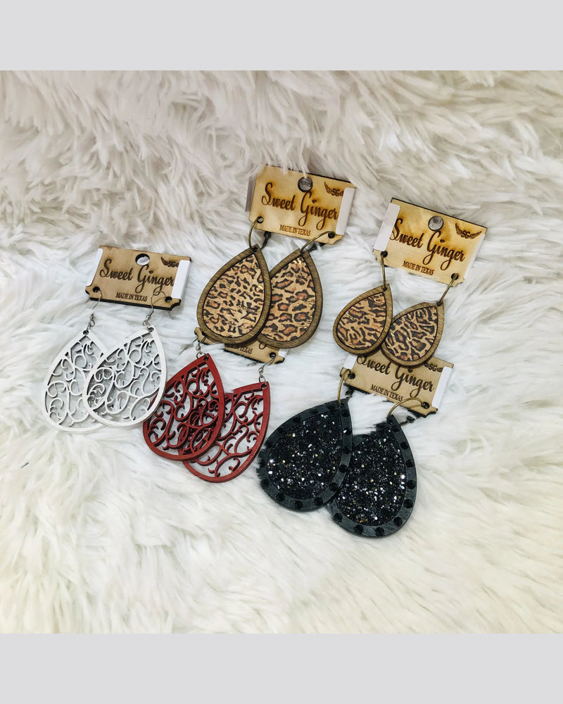 Teardrop Earrings-Earrings-Sweet Ginger Jewelry-White Cut-out-Inspired Wings Fashion